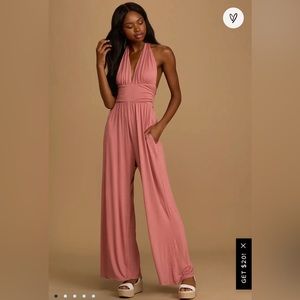 Lulus Blush Pink Halter Toe Back Wide Leg Jumpsuit